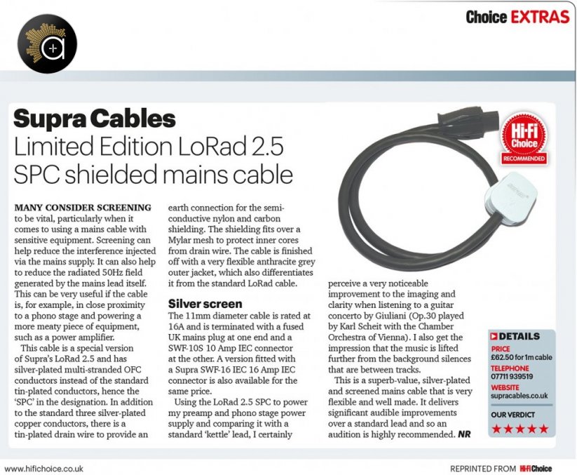 Supra Cables LoRad 2.5 CS-EU Silver Bent Anniversary – 10A